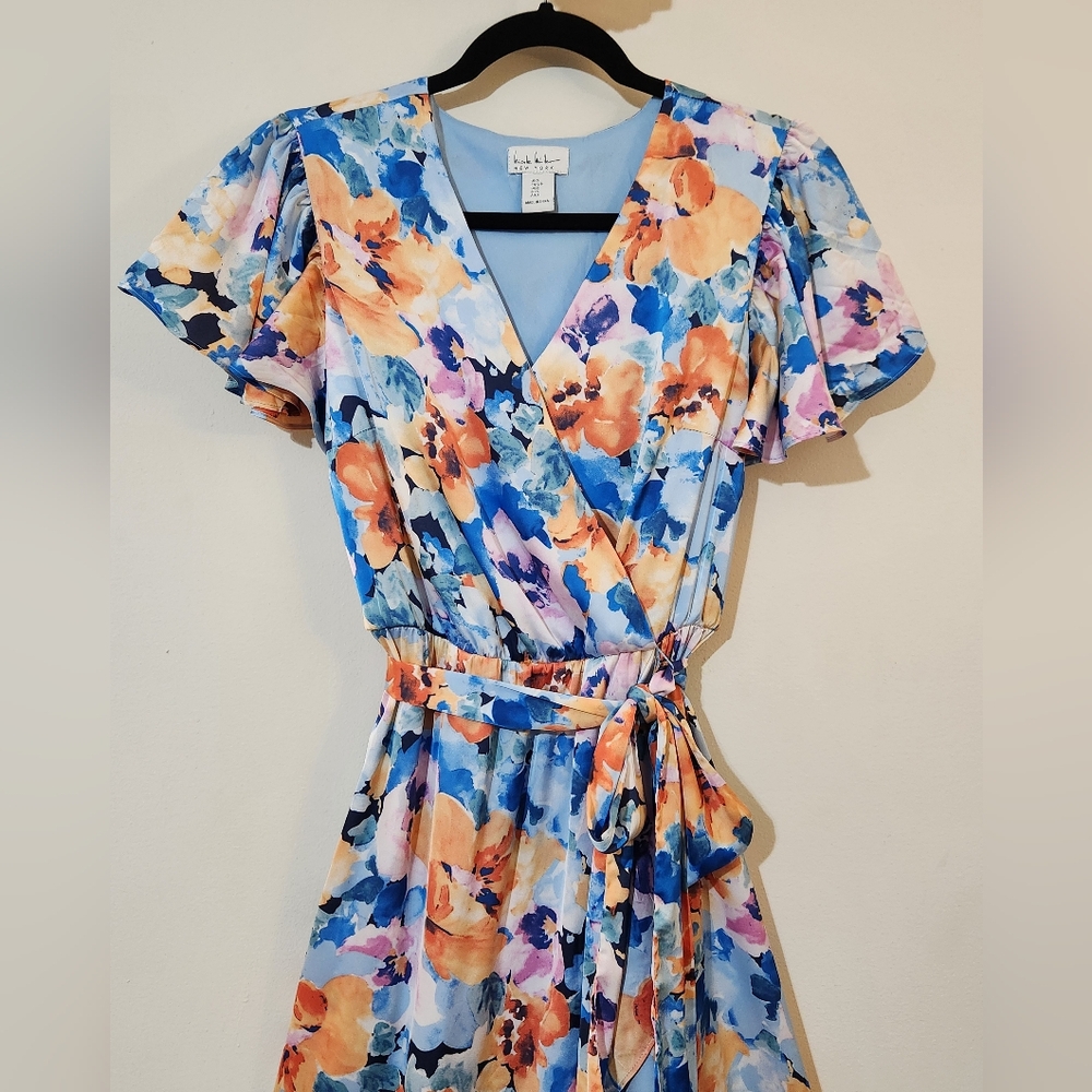 Nicole Miller NY S Floral Print V-Neck Faux Wrap Maxi Dress - Picture 2 of 5